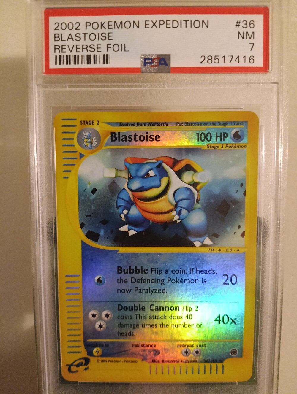 2002 POKEMON EXPEDITION #36 BLASTOISE NM REVERSE FOIL PSA 7